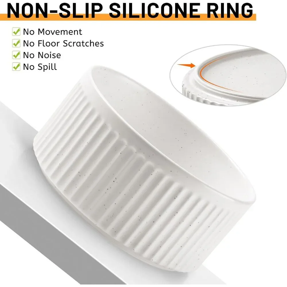 Wellbro Ceramic Set of 2 Dog Bowls, 8-Cup or 64 oz. Water, White